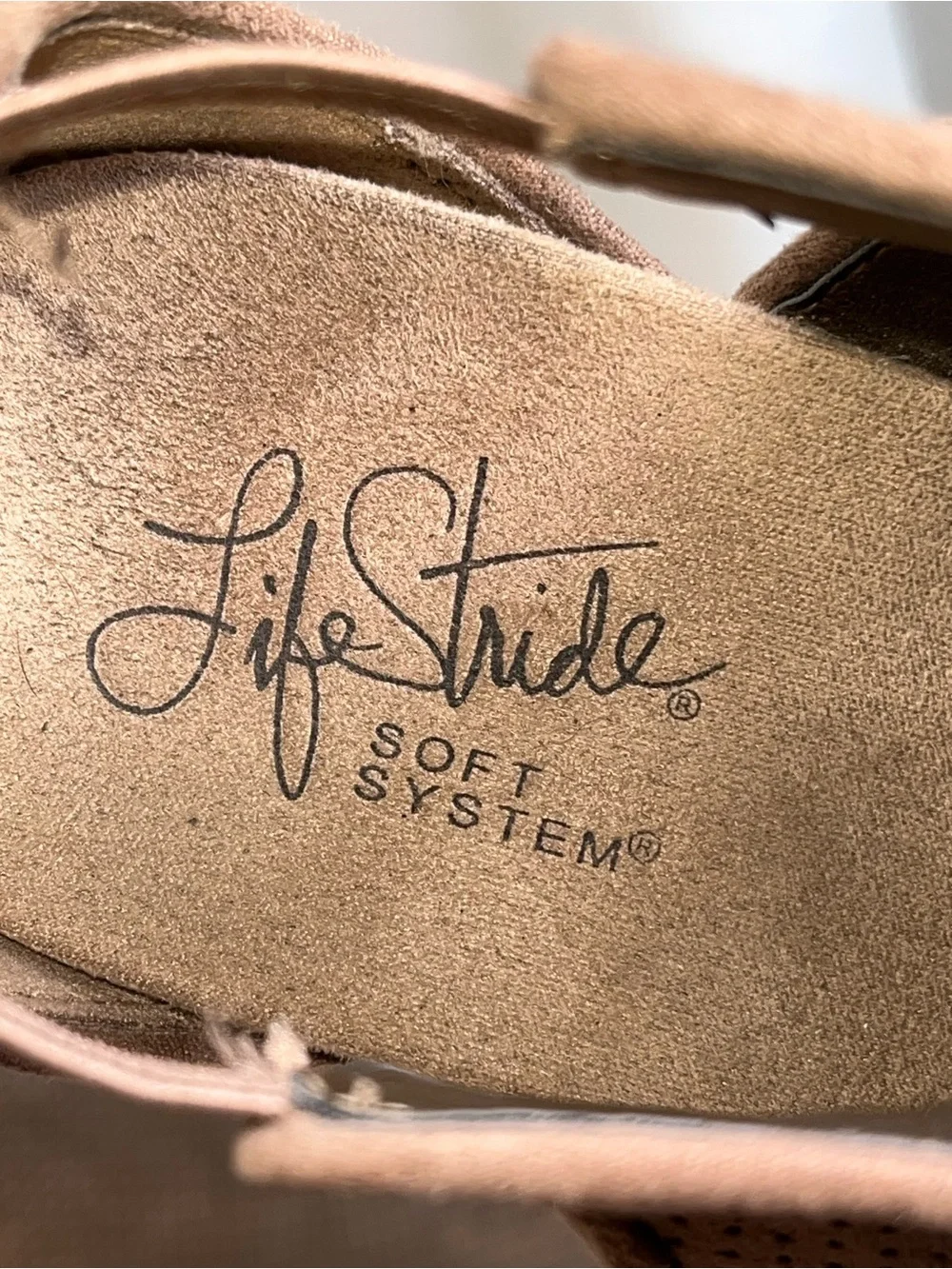 LifeStride Soft System Taupe Peep Toe Cork Wedge Sandals Size 8 Comfort
